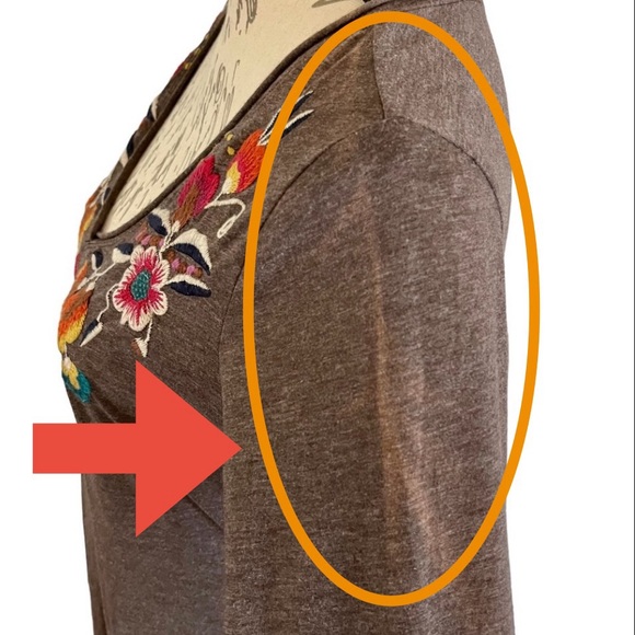 Johnny Was Gray embroidered Floral Shift Dress 3/4 Sleeve Boho V Neck Med Defect - Picture 3 of 16